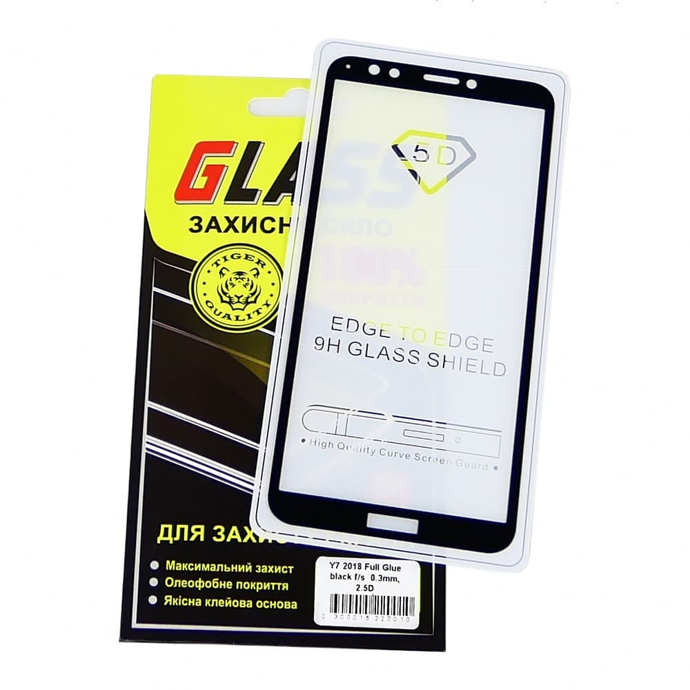 Захисне скло Huawei Y7 (2018), чорне, 0.3 мм, 2.5D, iNobi, Full Glue, клей на усій поверхні, сумісне з чохлом | Закаленное защитное стекло