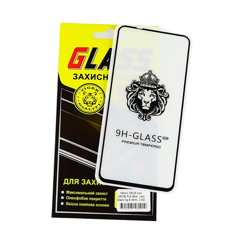 Захисне скло Honor 20i, 20 Lite, чорне, Lion, 0.3 мм, 2.5D, iNobi, Full Glue, клей на усій поверхні, сумісне з чохлом | Закаленное защитное стекло
