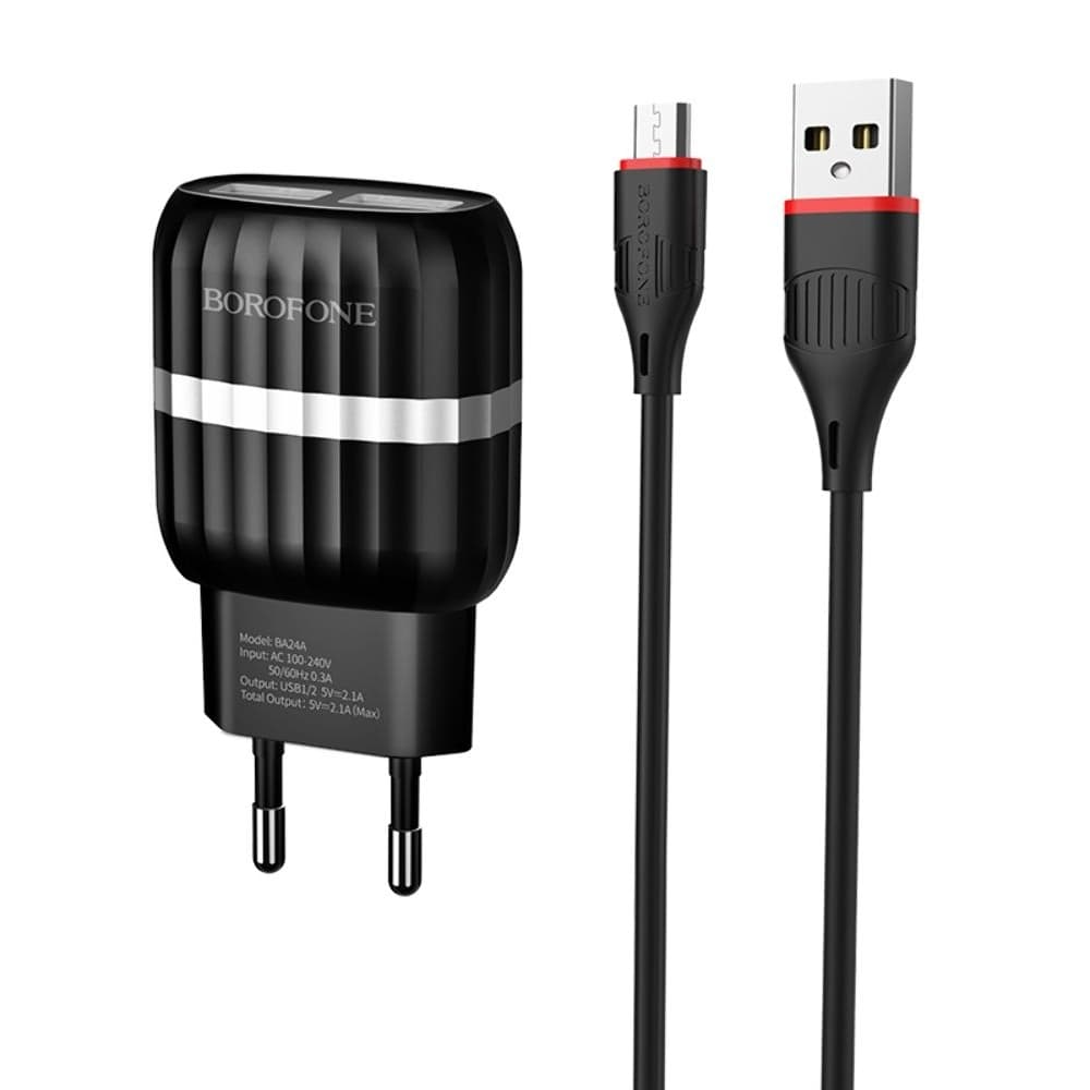 ������� �������� ���������� Borofone BA24A, 2 USB, 2.4 �, Micro-USB, ������