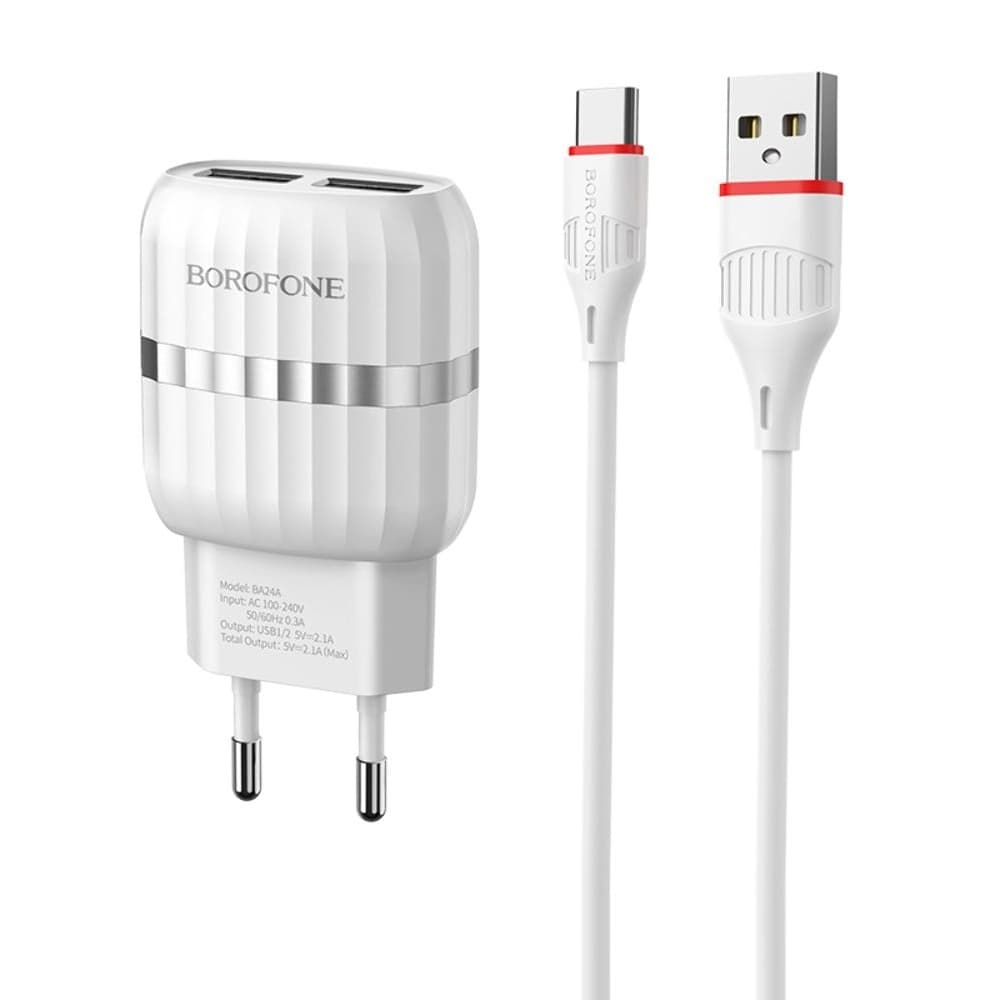 ������� �������� ���������� Borofone BA24A, 2 USB, 2.4 �, Type-C, �����