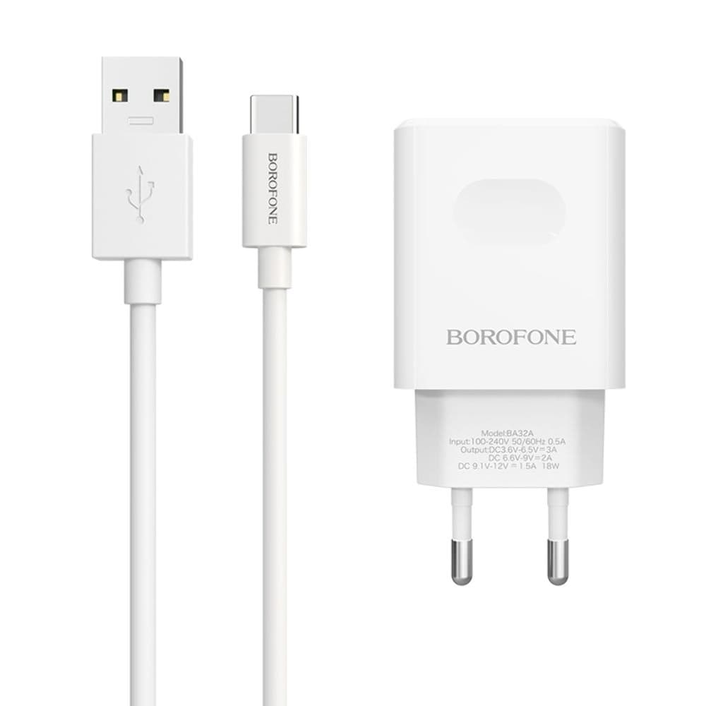 ������� �������� ���������� Borofone BA32A, 1 USB, 3.0 �, 18 ��, Quick Charge 3.0, � ������� Type-C, �����