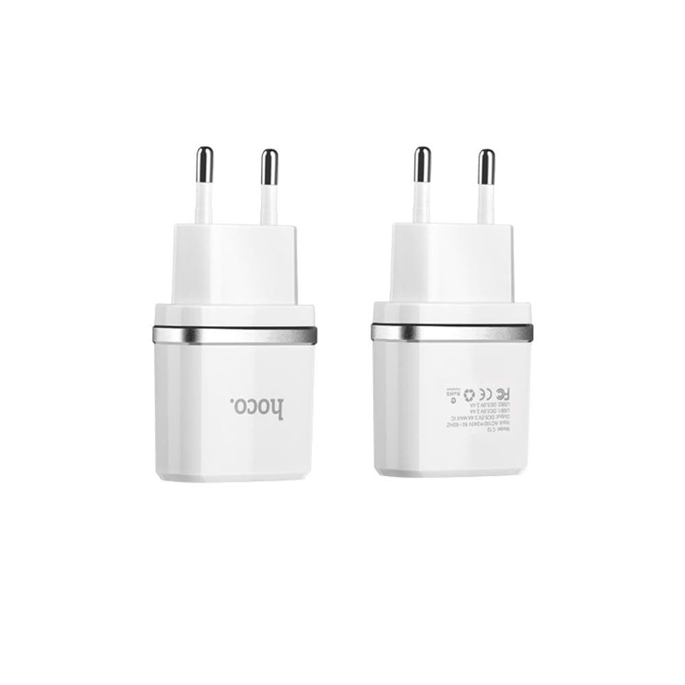 Сетевое зарядное устройство Hoco C12, 2 USB, 2.4 А, белое