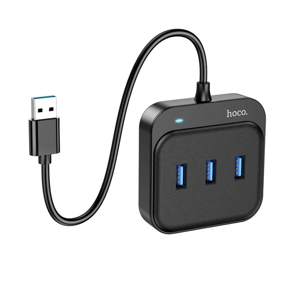 Мультиадаптер хаб Hoco HB31, 4 в 1, USB на 4 USB 3.0 (F), 20 см, чорний