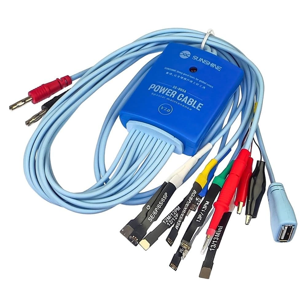 Кабели для блоков питания Sunshine SS-905A, с крокодилами и разъемами для подключения плат (iPhone 6-13 Pro Max/ Android)