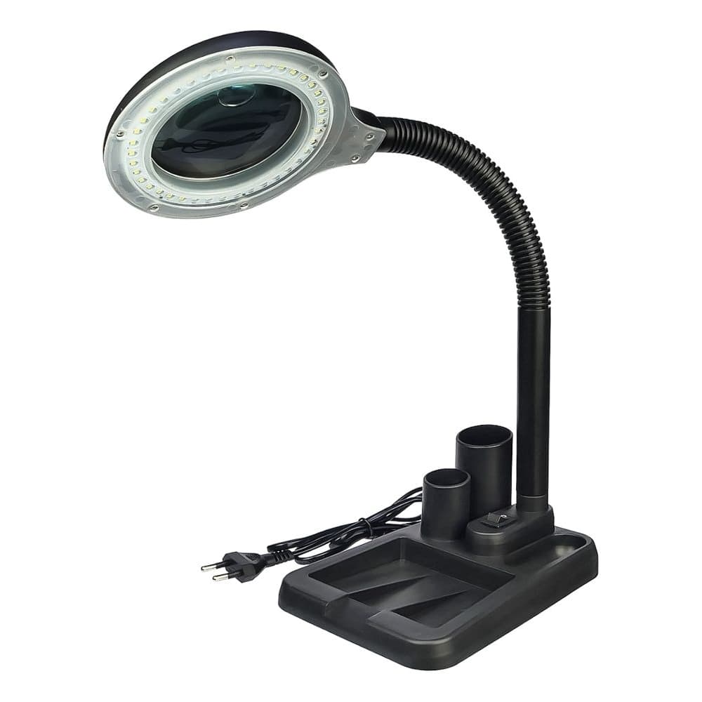 Лупа двойная на гибкой ноге с подставкой 808 с LED-подсветкой 220V (большая лупа d=90 мм, 3x; малая лупа d=20мм, 5x)