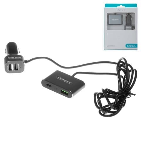 ������������� �������� ������� Nillkin NKC05, (Type-C, Power Delivery, ����� 5� 3�), (USB ����� 3.6V-6.5V 3A/6.5V-9V 2A/9V-12V 1.5A), (2 USB ������ 5�, 2.4 �), ������, Quick Charge | �������, �������� ����������