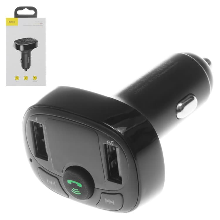 FM-трансмиттер Baseus S-09A, чорний, с кнопкой, с дисплеем, с Bluetooth, USB тип-A, 2 порта, 12-24 B | FM-модулятор