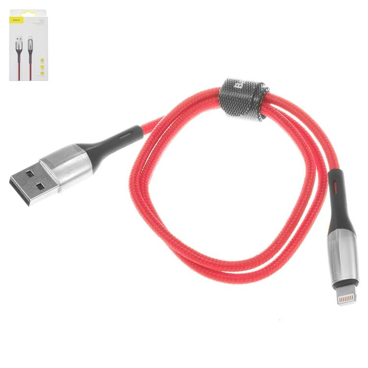 USB-������ Baseus, Lightning, 50 ��, � �����������, � ���������� �������, 2.4 �, �������, #CALSP-A09