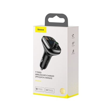 FM-трансмиттер Baseus S-13, чорний, с кнопкой, с дисплеем, с Bluetooth, USB Type-C, USB тип-A, 3 порта, 36 Вт, Quick Charge, 12-24 B | FM-модулятор