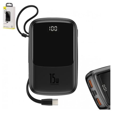 Power bank Baseus Q pow, 10000 mAh, � ��������, � USB ������� ���-C, ������, Quick Charge, 15 ��, #PPQD-A01