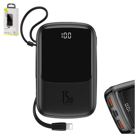 Power bank Baseus Q pow, 10000 mAh, � ��������, c ������� USB ���-C � Lightning Apple, ������, Quick Charge, 15 ��, #PPQD-B01