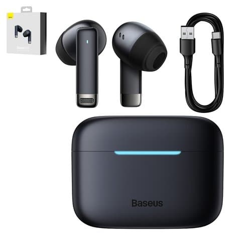 Гарнитура Baseus Bowie E9, вакуумнаяя, беспроводная, черная, с зарядным кейсом, #NGTW120001