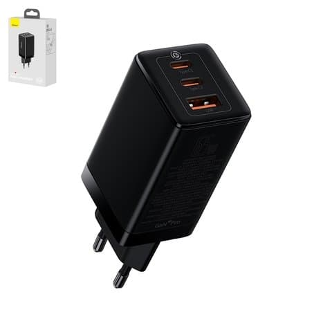 ������� �������� ���������� Baseus GaN3 Pro, 65 ��, Quick Charge, ������, c ������� USB ���-C � USB ���-C, 3 �����, #CCGP050101