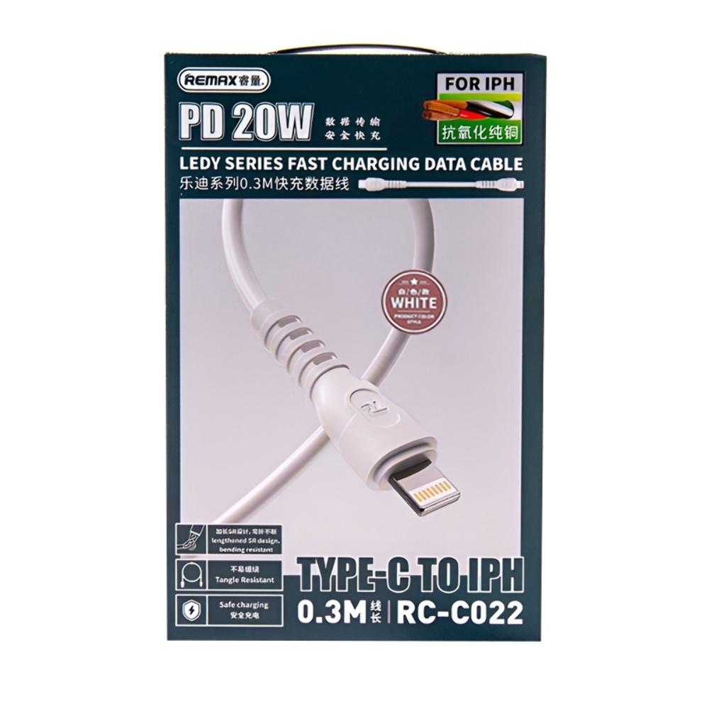 USB-������ Remax RC-C022, Type-C �� Lightning, Power Delivery (20 ��), 30 ��, ����
