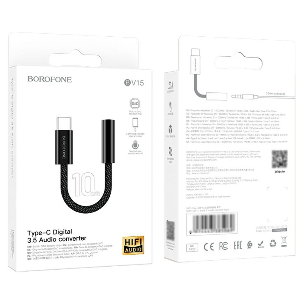 �������-���������� Borofone BV15, ����� ��������� Type-C �� Jack 3.5 (F), 10 ��, ������
