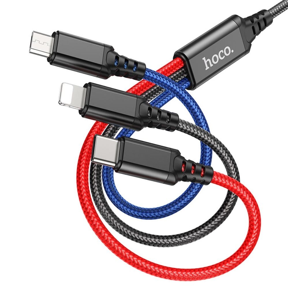 USB-������ Hoco X76, 3 � 1, Lightning, Type-C, Micro-USB, 100 ��, ������, ������ ��� �������, ����� �������� ������ ��������