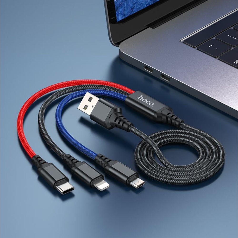 USB-������ Hoco X76, 3 � 1, Lightning, Type-C, Micro-USB, 100 ��, ������, ������ ��� �������, ����� �������� ������ ��������