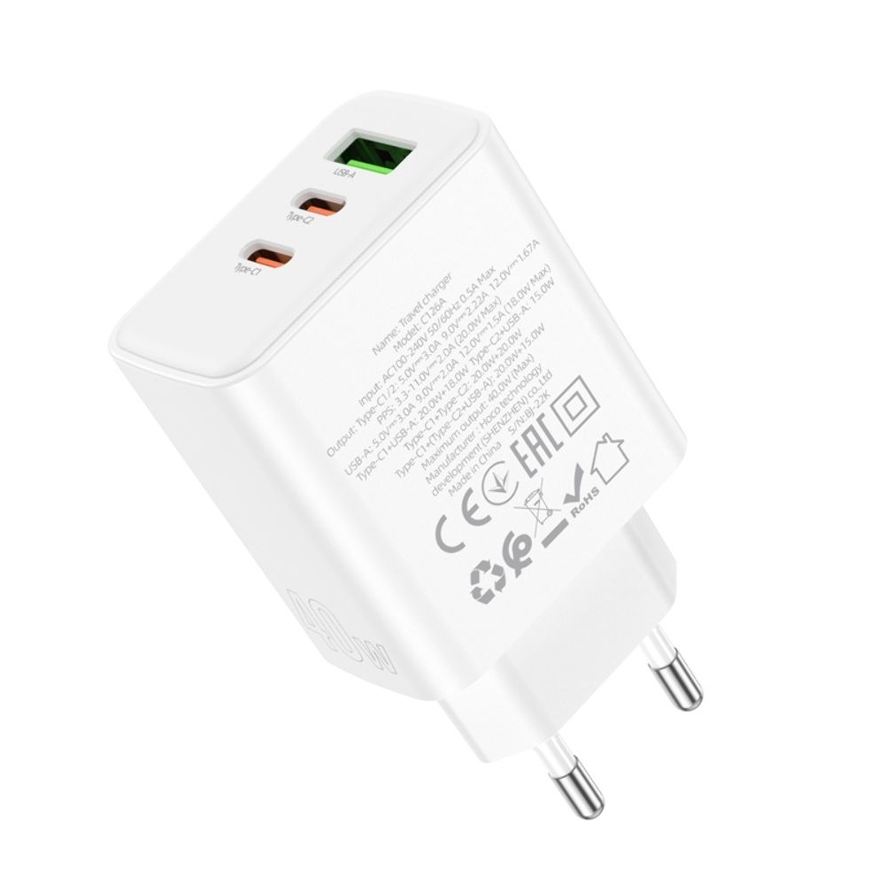 ������� �������� ���������� Hoco C126A, 1 USB, 2 Type-C, PowerDelivery (40 ��), �����, ��� ������