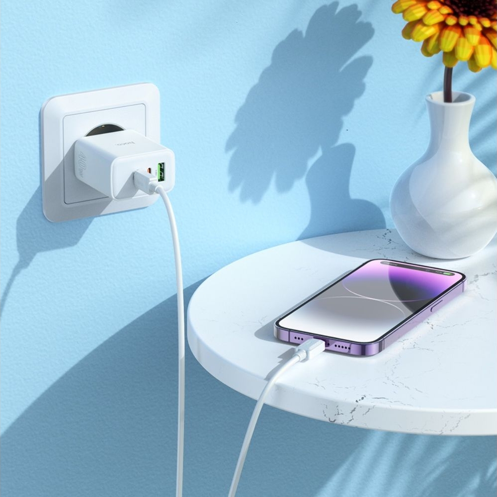 ������� �������� ���������� Hoco C126A, 1 USB, 2 Type-C, PowerDelivery (40 ��), �����, � ������� Type-C �� Lightning