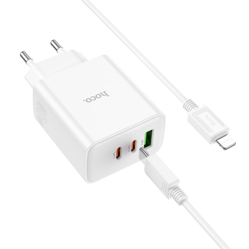 ������� �������� ���������� Hoco C126A, 1 USB, 2 Type-C, PowerDelivery (40 ��), �����, � ������� Type-C �� Lightning