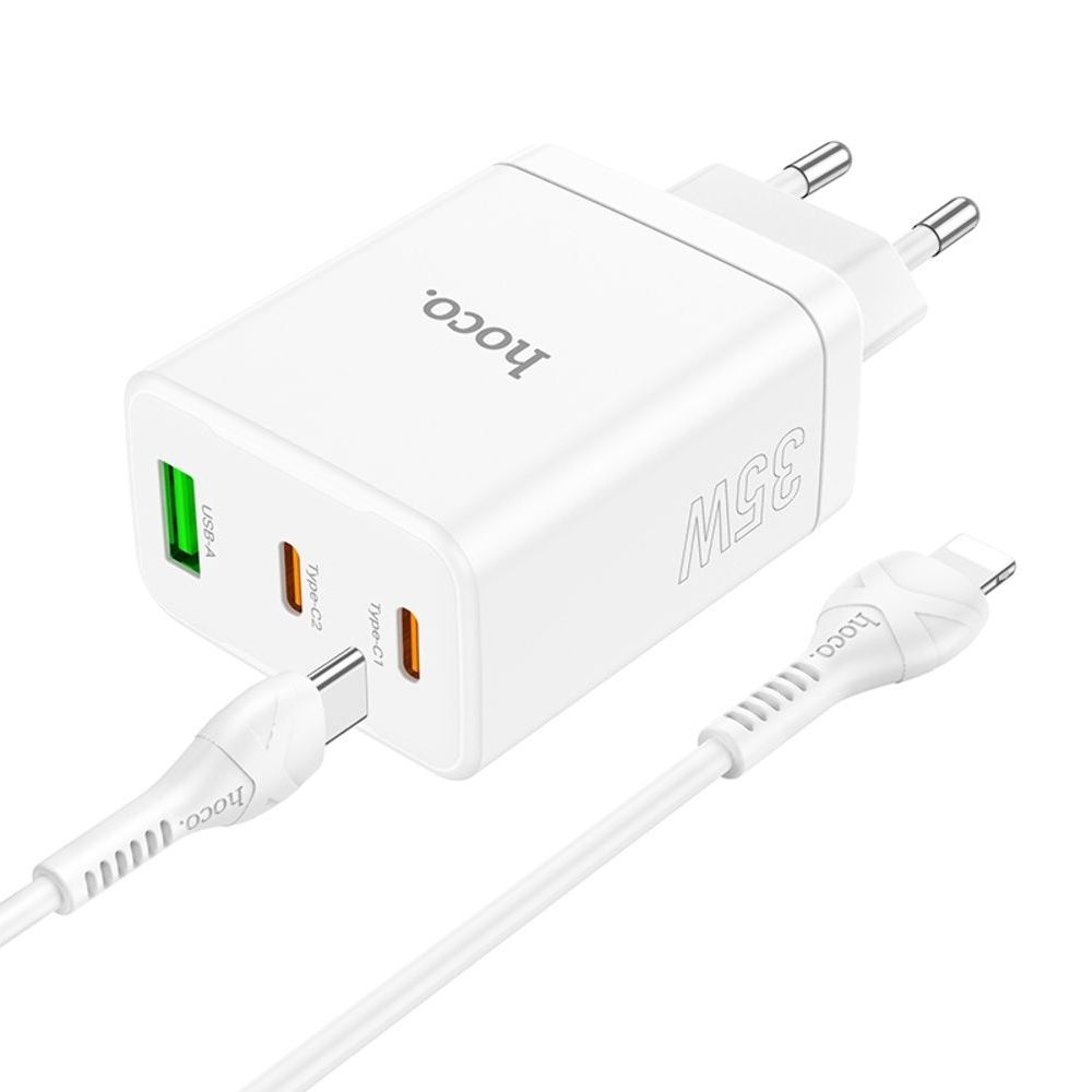 ������� �������� ���������� Hoco N33, 1 USB, 2 Type-C, PowerDelivery (35 ��), �����, � ������� Type-C �� Lightning