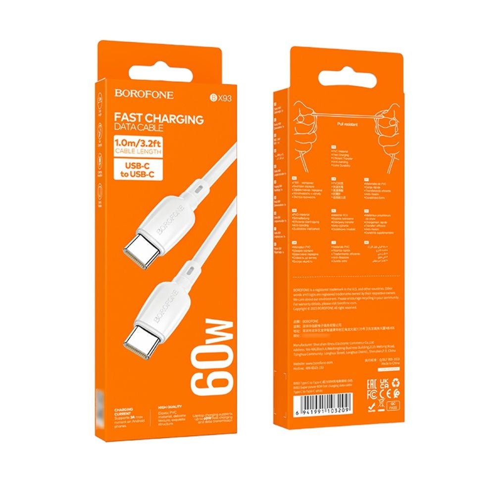 USB-������ Borofone BX93, Type-C �� Type-C, Power Delivery (60 ��), 100 ��, ����