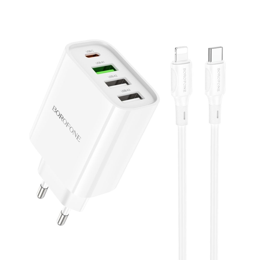 ������� �������� ���������� Borofone BA79A, 3 USB, 1 Type-C, �����, � ������� Type-C �� Lightning