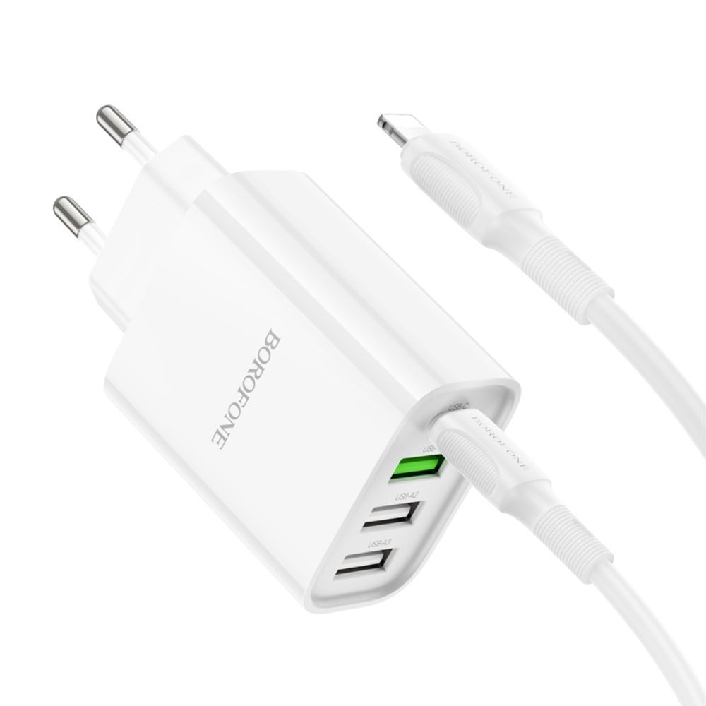 ������� �������� ���������� Borofone BA79A, 3 USB, 1 Type-C, �����, � ������� Type-C �� Lightning
