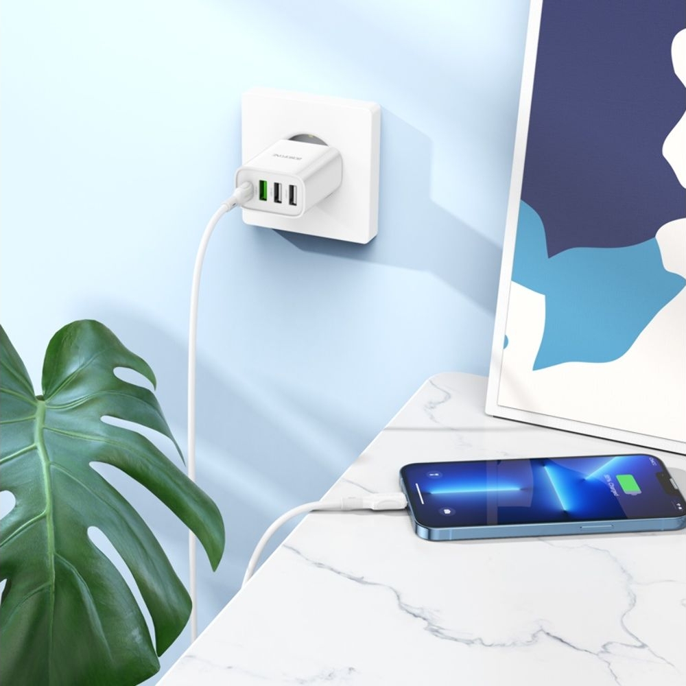 ������� �������� ���������� Borofone BA79A, 3 USB, 1 Type-C, �����, � ������� Type-C �� Lightning