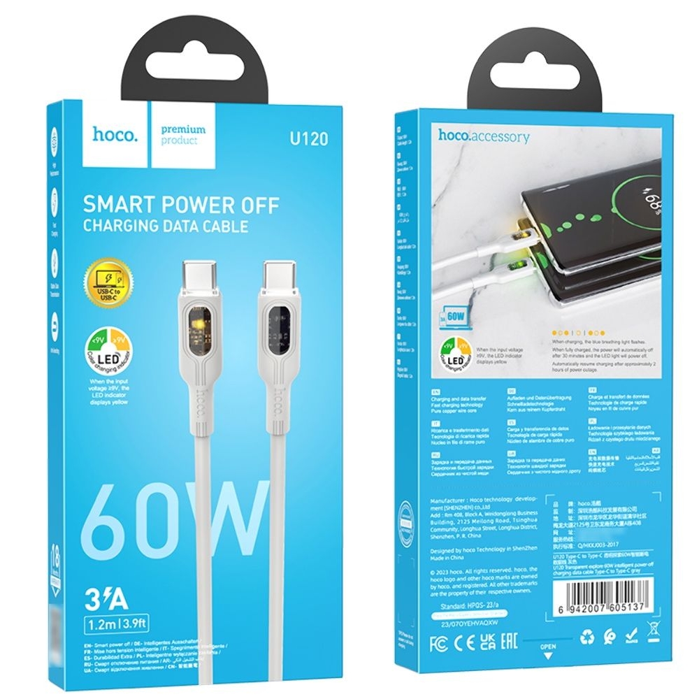USB-������ Hoco U120, Type-C �� Type-C, Power Delivery (60 ��), 100 ��, ����
