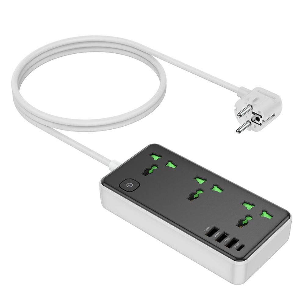 ������� �������� ���������� ���������� Hoco AC7A, 3 USB, 1 Type-C 3 �������, 150 ��, ������