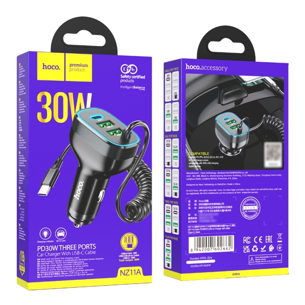 ������������� �������� ������� Hoco NZ11A, 2 USB, Type-C, Power Delivery (30 ��), ������ + ������ Type-C | �������, �������� ����������