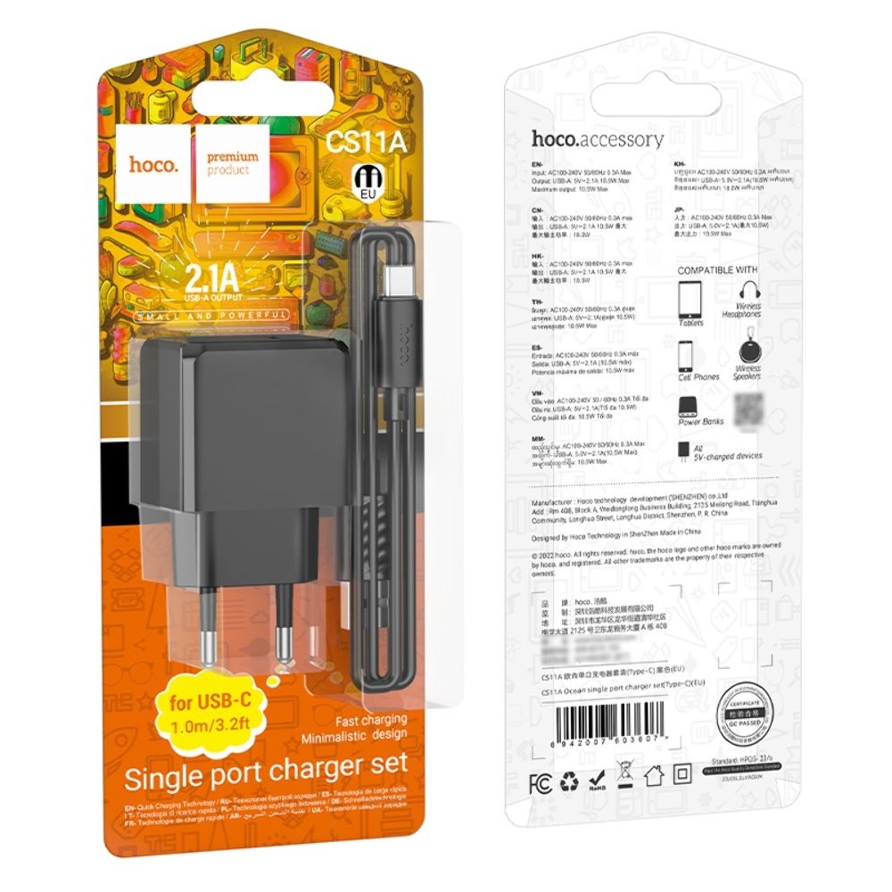 ������� �������� ���������� Hoco CS11A, USB, ������, � ������� USB �� Type-C