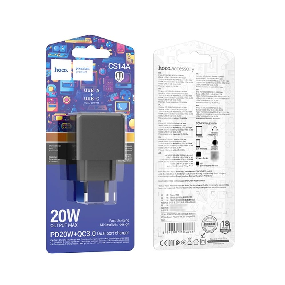 ������� �������� ���������� Hoco CS14A, USB, Type-C, Quick Charge, PowerDelivery, ������