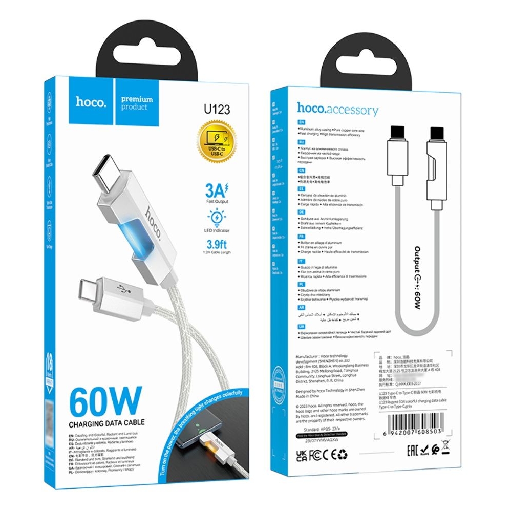 USB-������ Hoco U123, Type-C �� Type-C, PowerDelivery (60 ��), 100 ��, ����