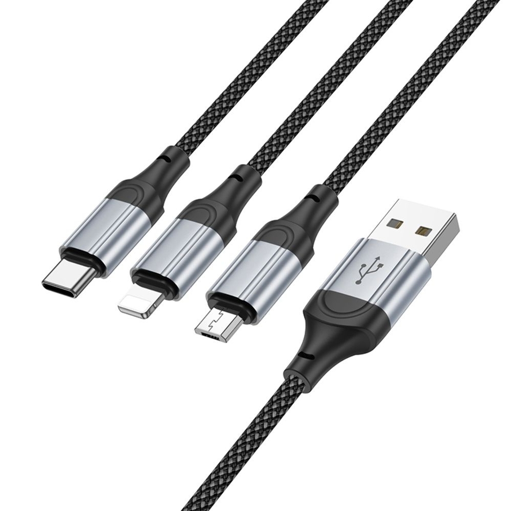 USB-������ Hoco X102, 3 � 1, Lightning, Type-C, Micro-USB, 100 ��, ������, ������ ��� �������, ����� �������� ������ ��������