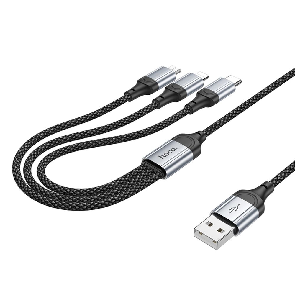 USB-������ Hoco X102, 3 � 1, Lightning, Type-C, Micro-USB, 100 ��, ������, ������ ��� �������, ����� �������� ������ ��������