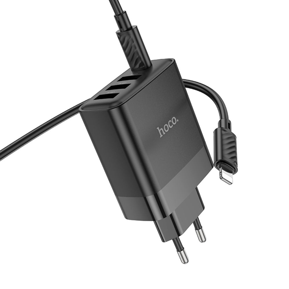 ������� �������� ���������� Hoco C127A, 3 USB, Type-C PD45W, ������, � ������� Type-C �� Lightning