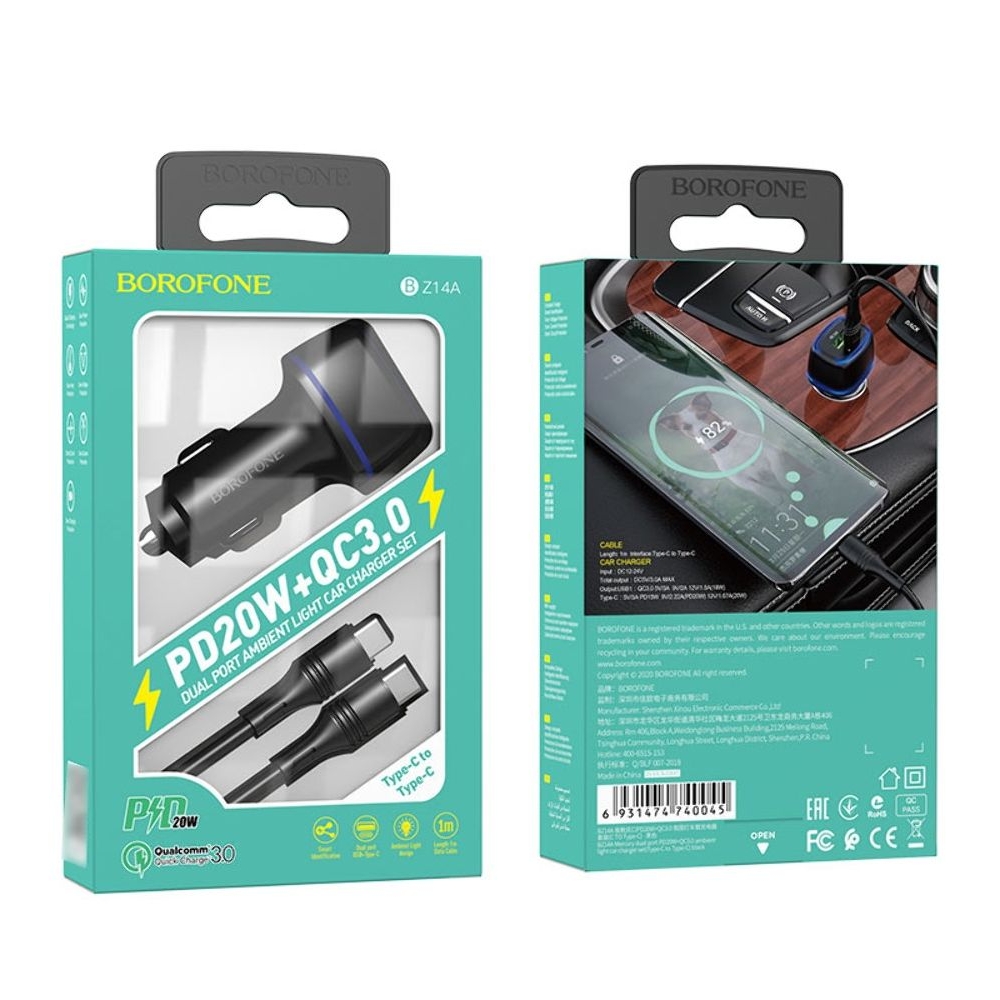 ������������� �������� ������� Borofone BZ14A USB/ Type-C, Quick Charge, PD ������ + ������ Type-C �� Type-C | �������, �������� ����������