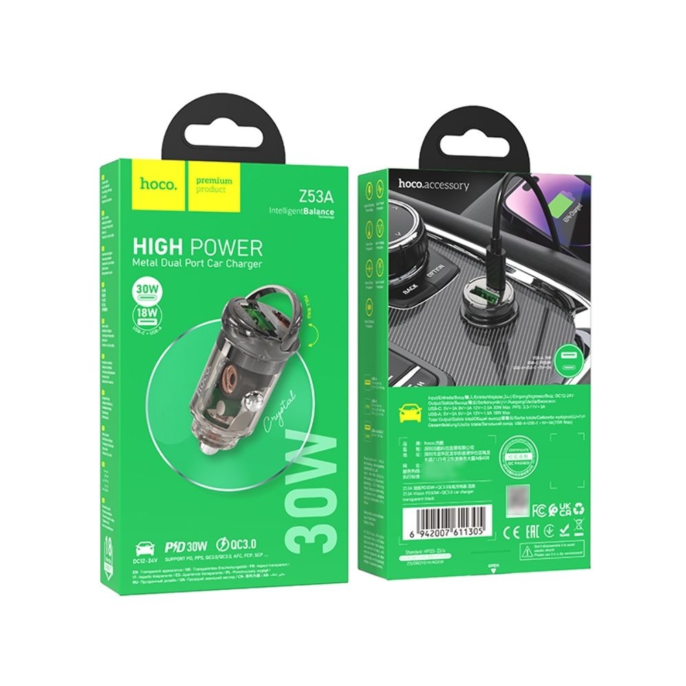 ������������� �������� ������� Hoco Z53A USB/ Type-C, Power Delivery (30 ��), Quick Charge, transparent, ������ | �������, �������� ����������