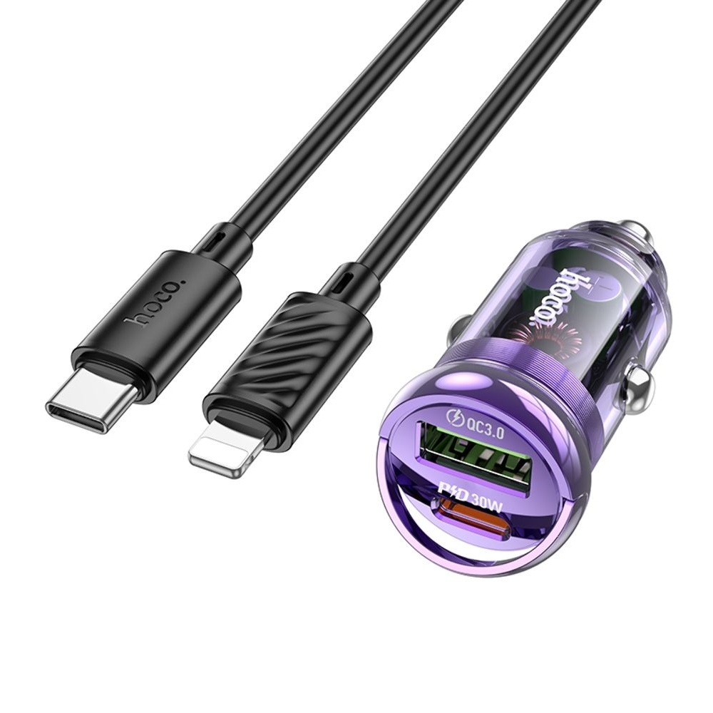 ������������� �������� ������� Hoco Z53A USB/ Type-C, Power Delivery (30 ��), Quick Charge, transparent purple + ������ Type-C �� Lightning | �������, �������� ����������