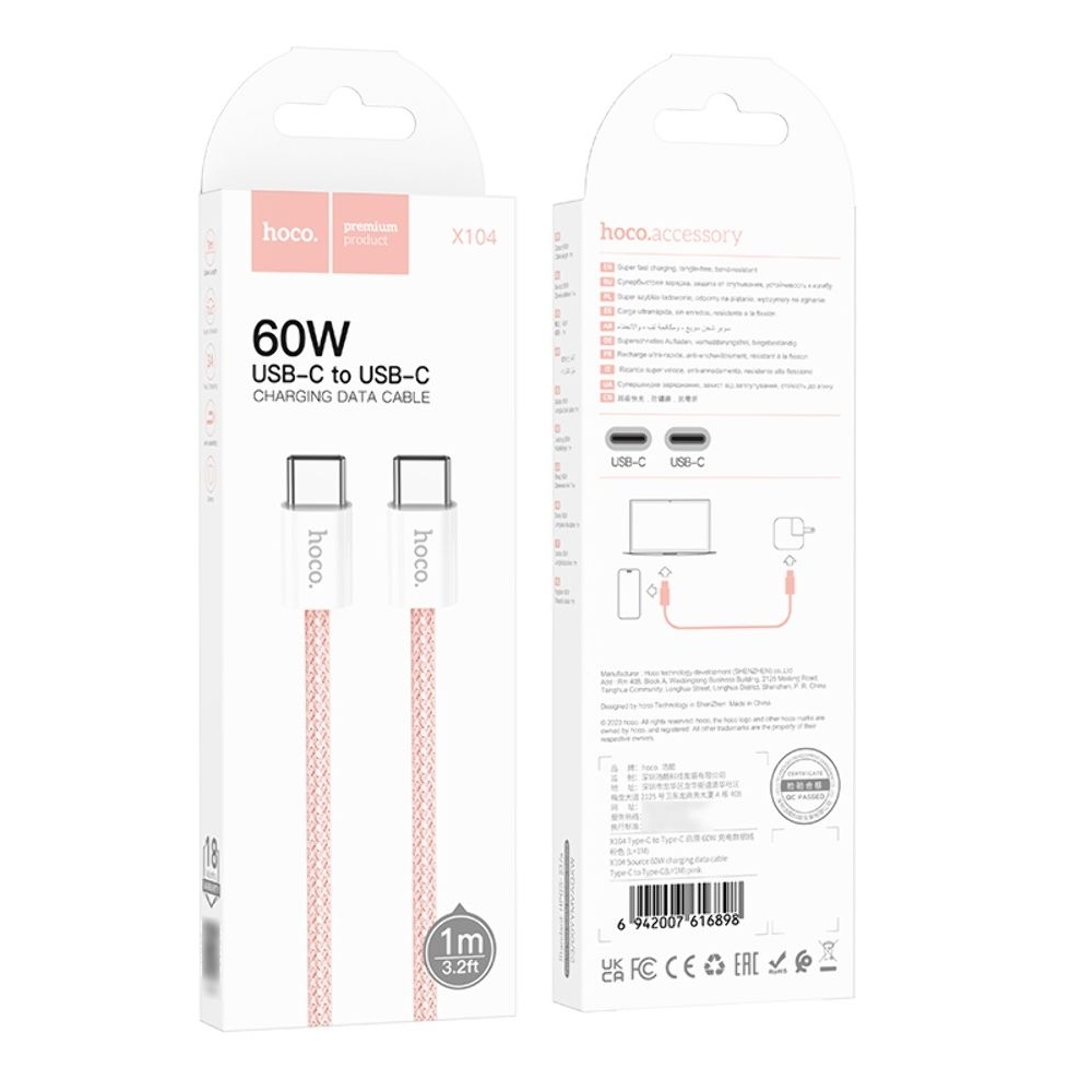 ������ Hoco X104 Type-C �� Type-C PD 60W 1m pink