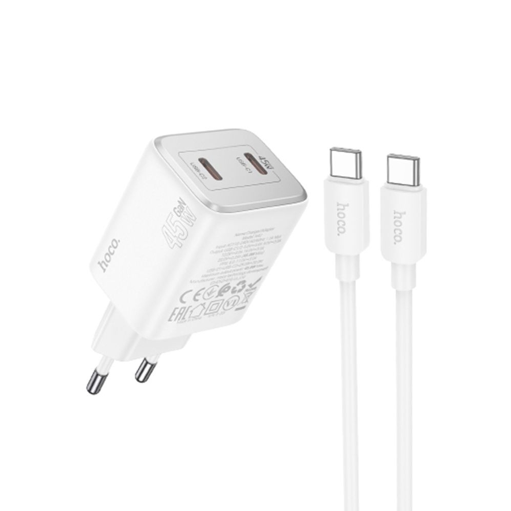 ������� �������� ���������� Hoco N42 2 Type-C Power Delivery (45 ��), ���� + ������ Type-C �� Type-C