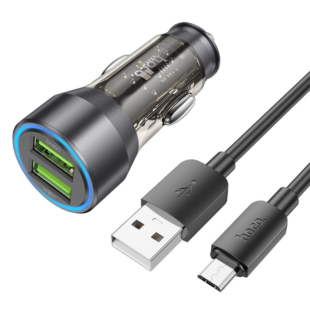 ������������� �������� ������� Hoco NZ12 2 USB, Quick Charge, 36W transparent, ������ + ������ USB to MicroUSB | �������, �������� ����������