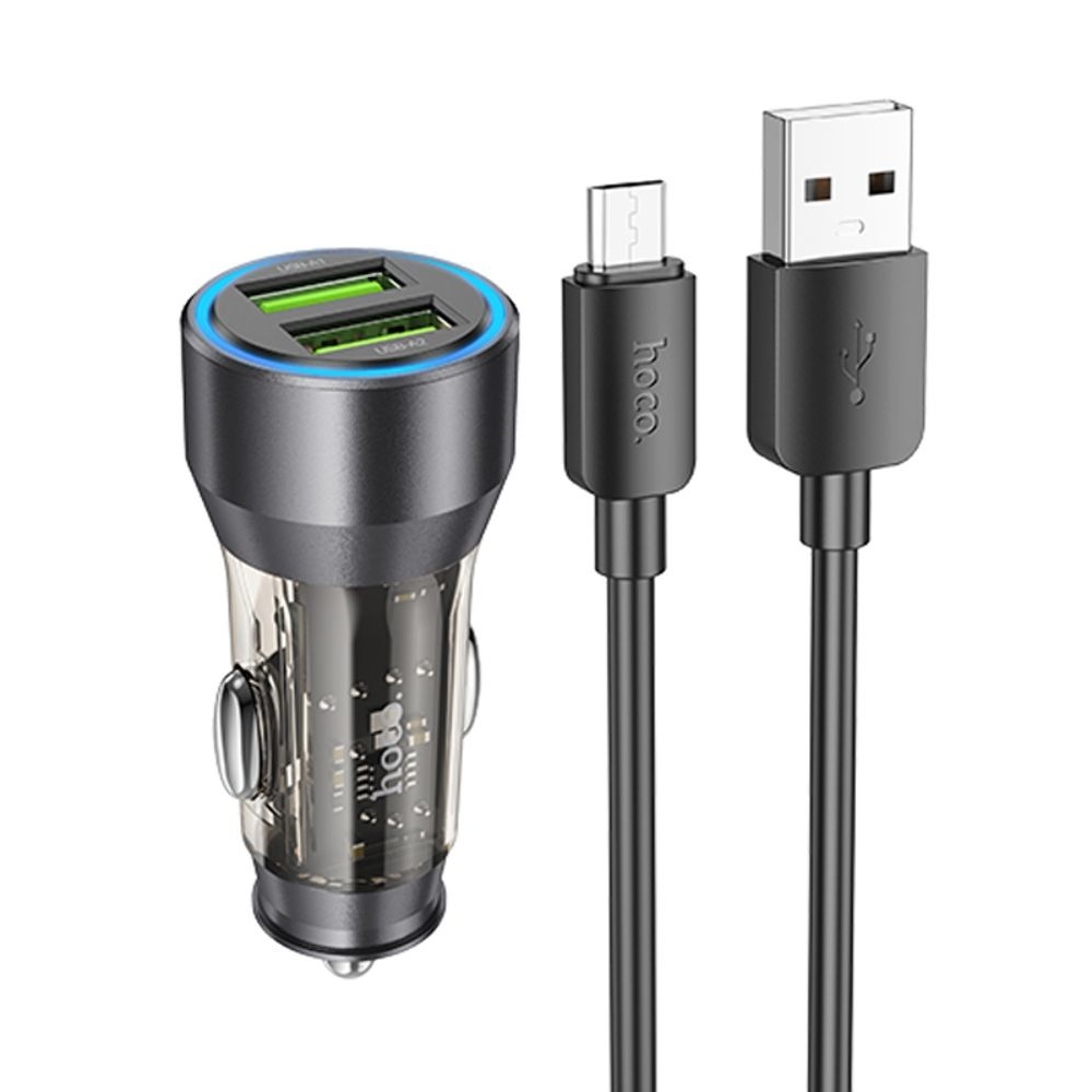 ������������� �������� ������� Hoco NZ12 2 USB, Quick Charge, 36W transparent, ������ + ������ USB to MicroUSB | �������, �������� ����������