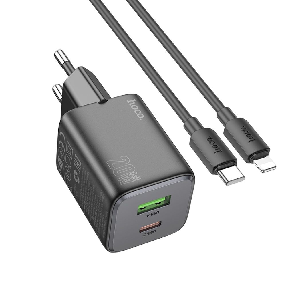 ������� �������� ���������� Hoco N41 USB/ Type-C PD QC black + ������ Type-C to Lightning