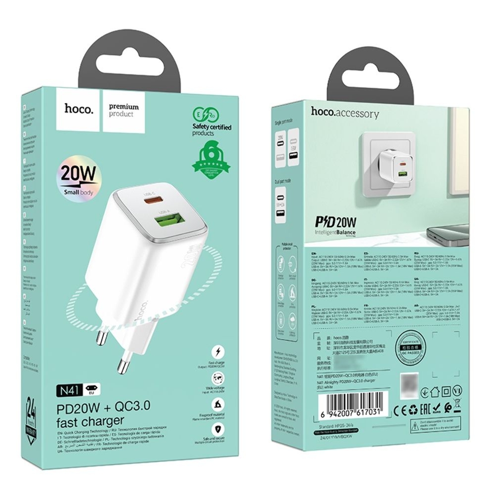 ������� �������� ���������� Hoco N41 USB/ Type-C PD QC white