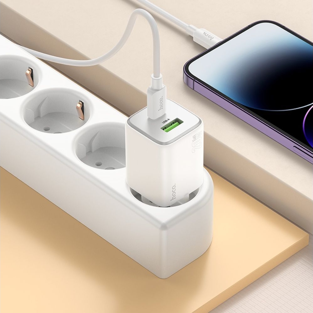 ������� �������� ���������� Hoco N41 USB/ Type-C PD QC white + ������ Type-C to Lightning