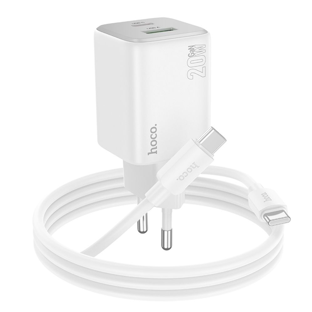 ������� �������� ���������� Hoco N41 USB/ Type-C PD QC white + ������ Type-C to Type-C