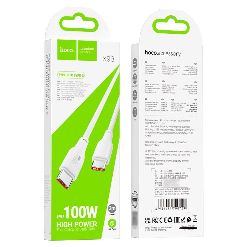 ������ Hoco X93 Type-C to Type-C PD 100W 2m white